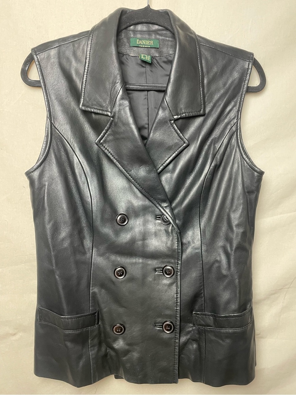 Danier Black Leather Double-Breasted Sleeveless Vest - 2000’s